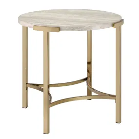 Upstreet Glam Champagne and Faux White Marble 24-inch Round End Table