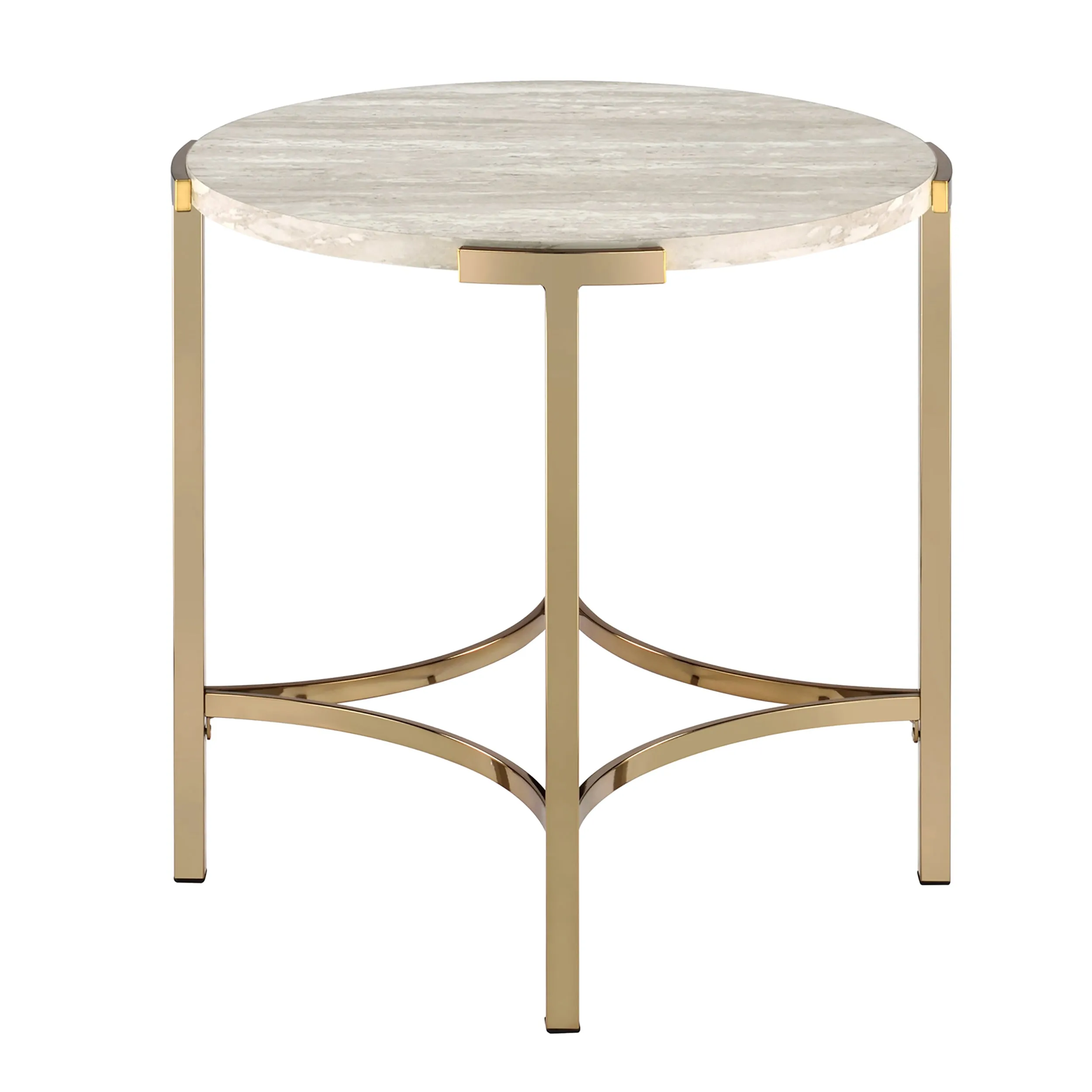Upstreet Glam Champagne and Faux White Marble 24-inch Round End Table