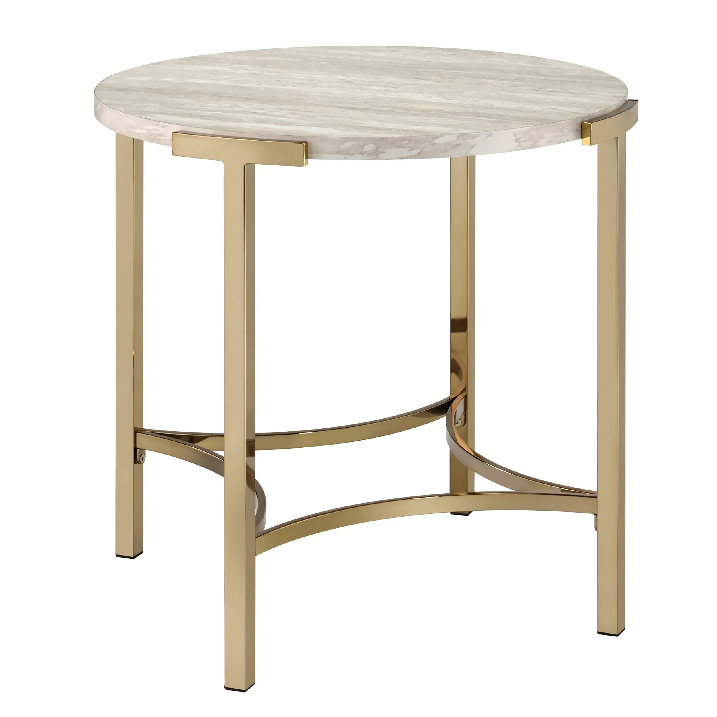 Upstreet Glam Champagne and Faux White Marble 24-inch Round End Table