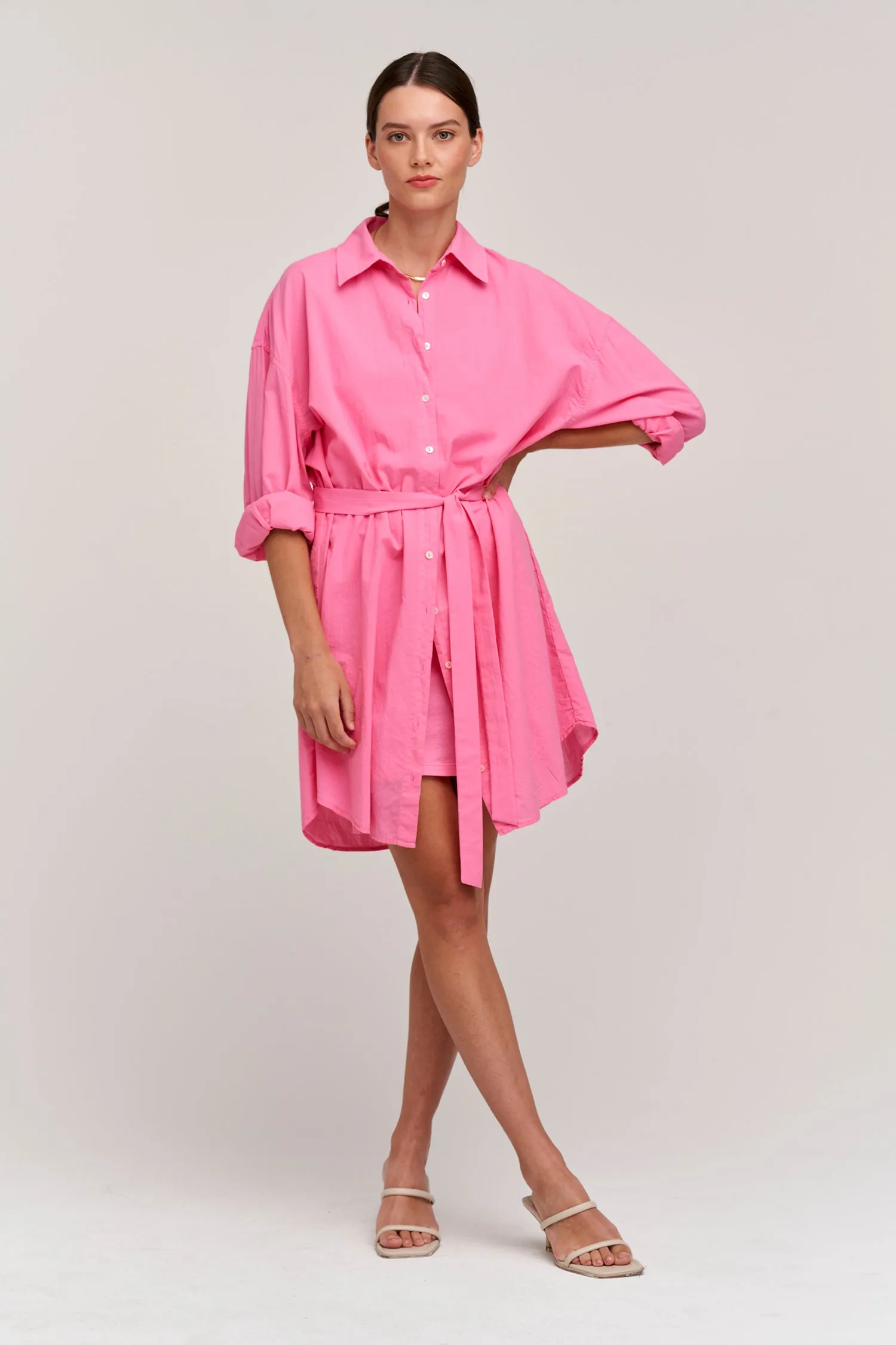 Velvet Addison Cotton Poplin Shirtdress- Candy