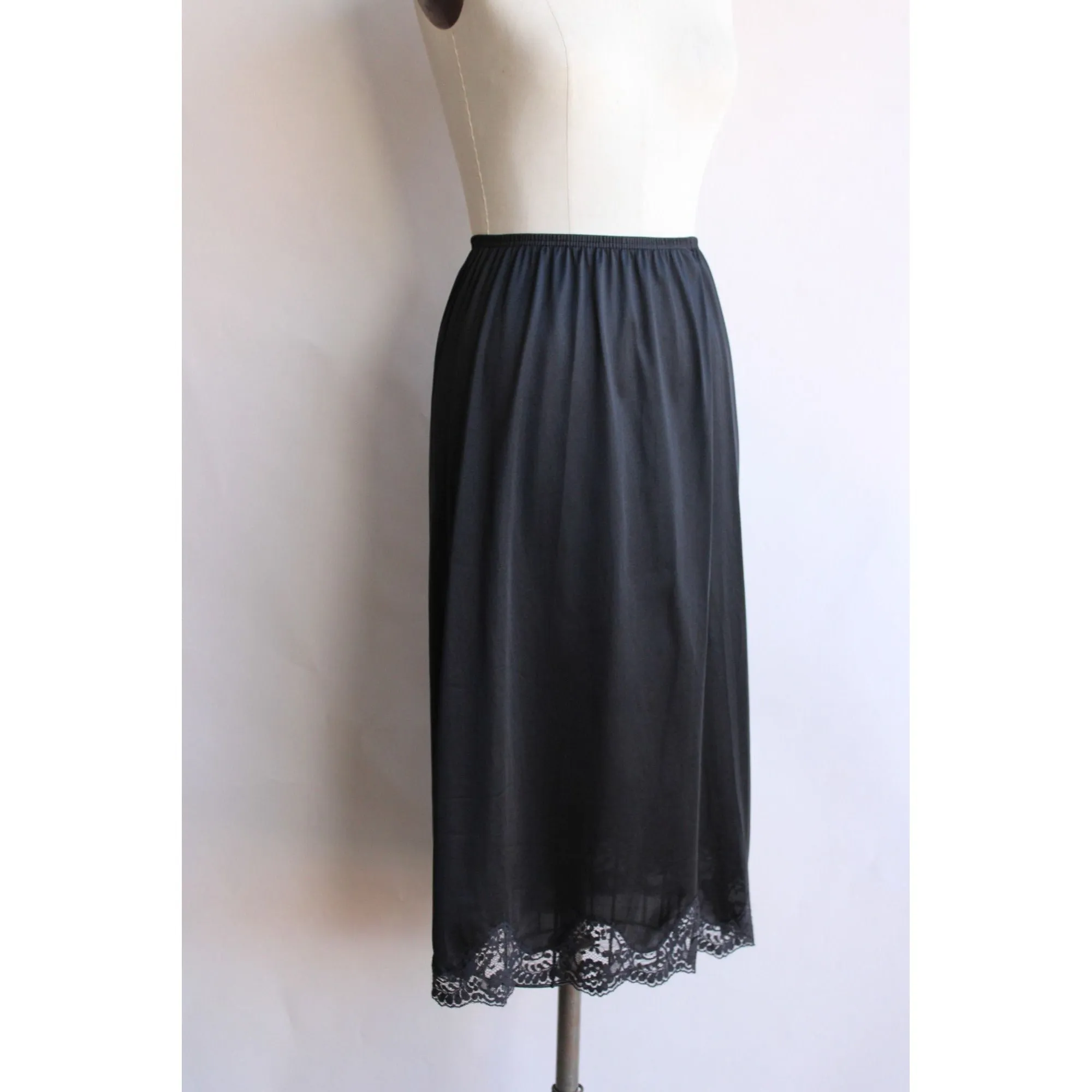 Vintage 1950s 1960s Black Nylon Half Slip