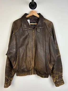 Vintage 90s Summit Faded Brown Leather Cropped Bomber Jacket