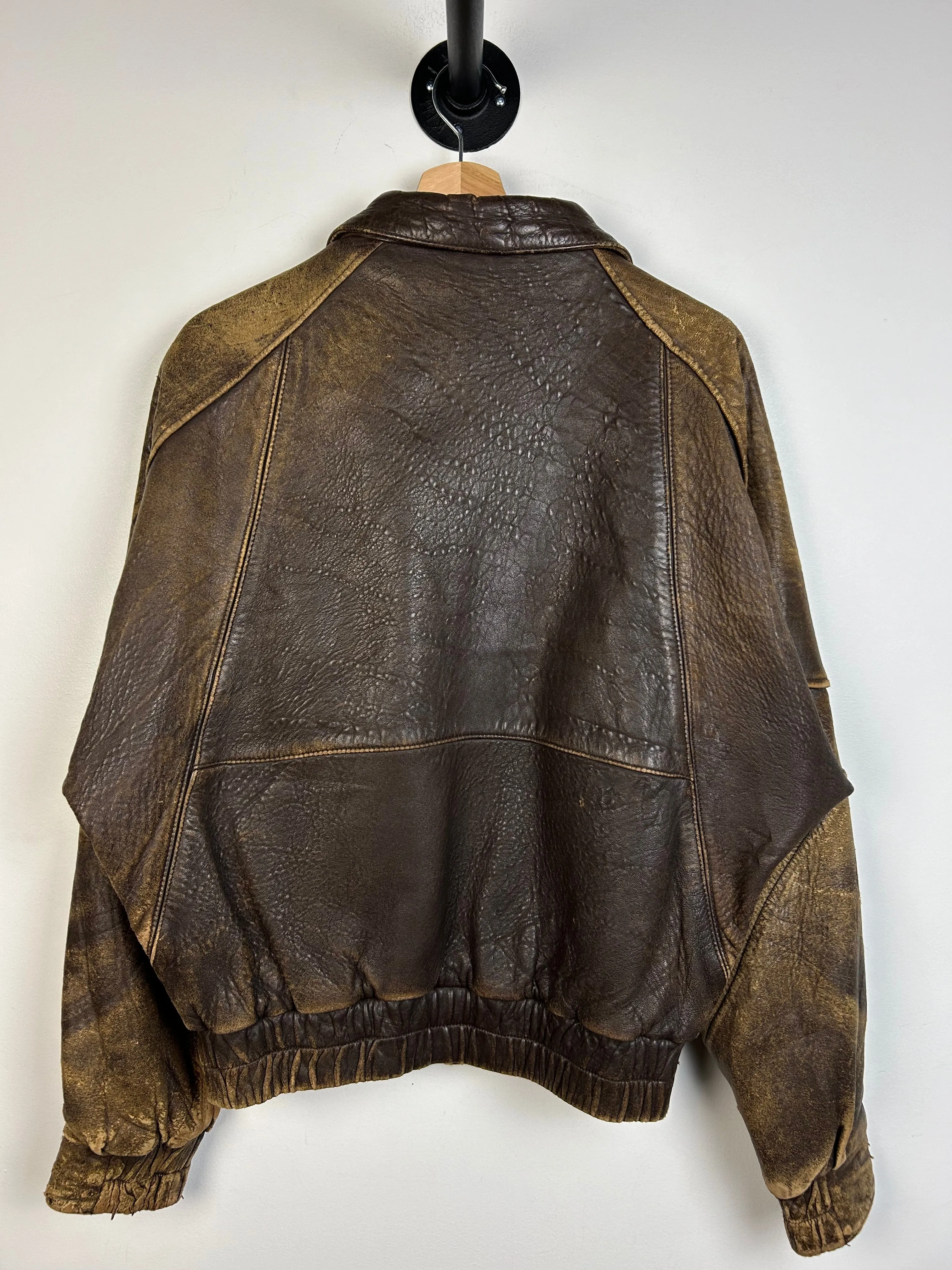 Vintage 90s Summit Faded Brown Leather Cropped Bomber Jacket