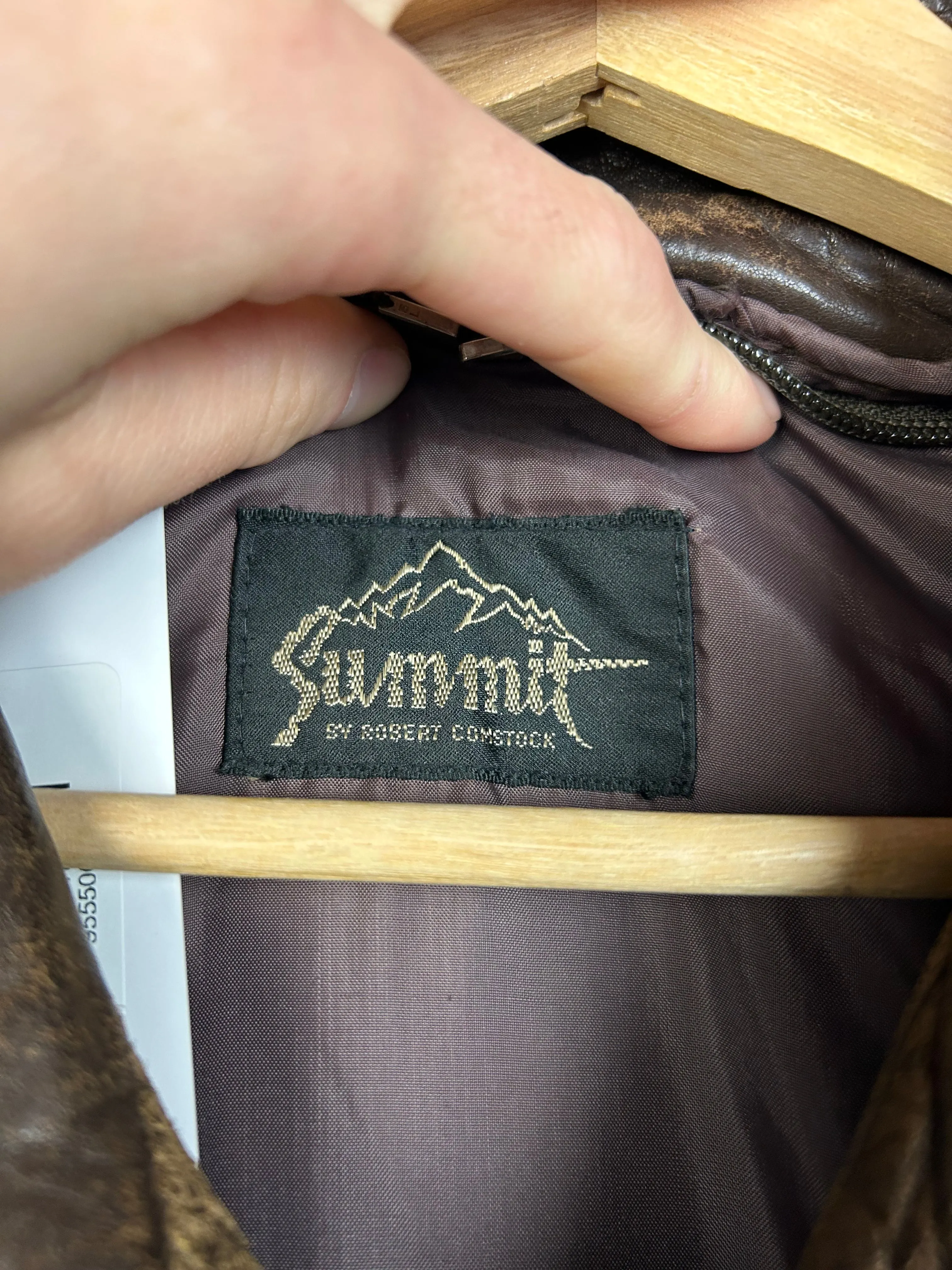 Vintage 90s Summit Faded Brown Leather Cropped Bomber Jacket