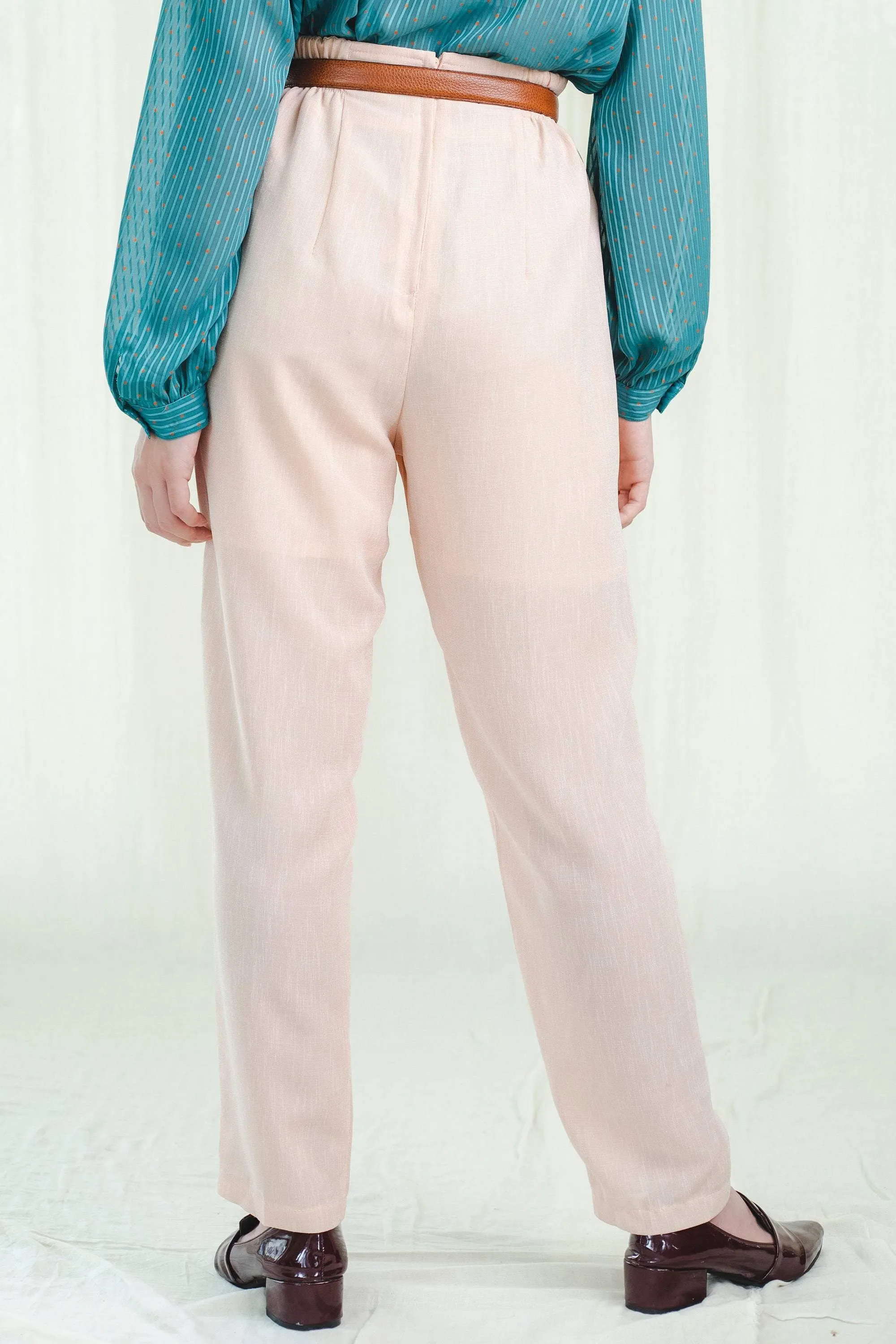 Vintage Linen High-Waisted Cream Trousers