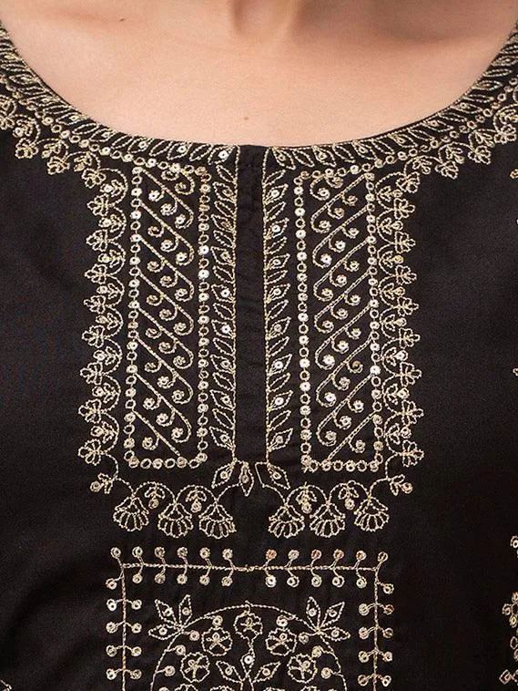 Women Black Sequinned Yoke Design Kurta with Trousers