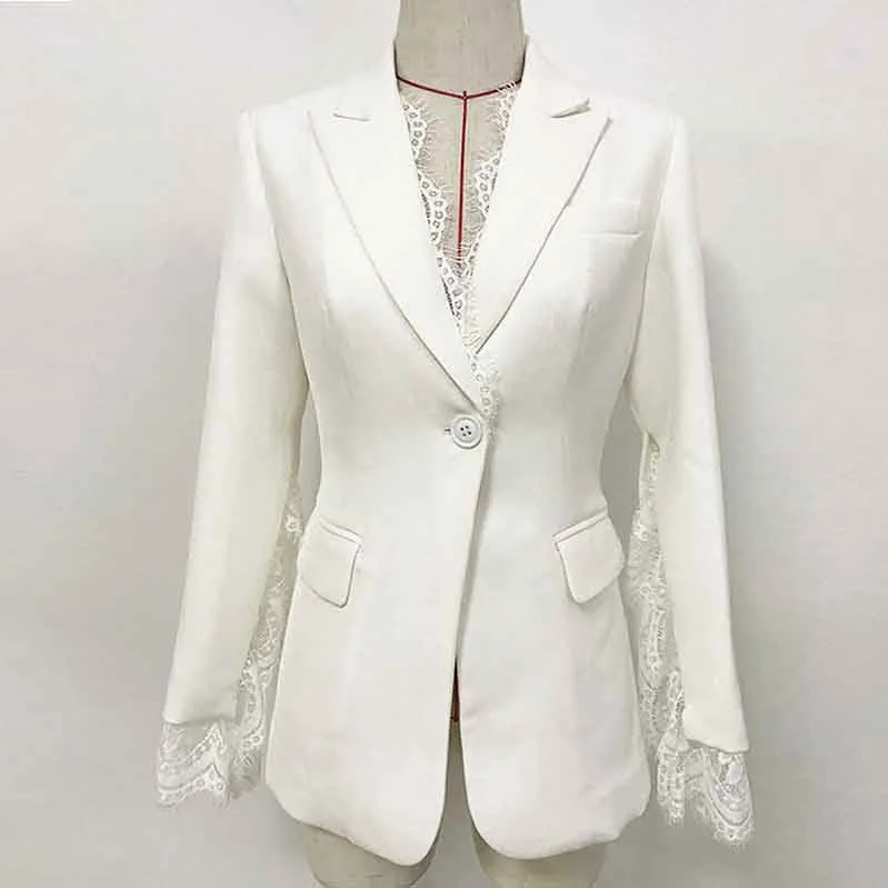 Womens Notched Lapel Pockets Button Work Office Blazer Jacket Suit