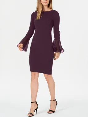 Women's Plain Sheath MIDI Dress,Dark Purple