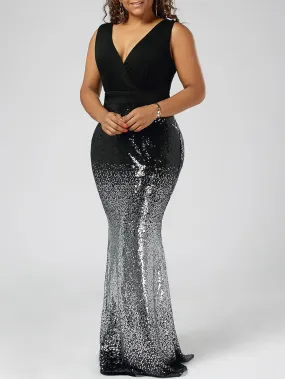 Women's Summer V-Neck Sleeveless Sequined Maxi Dress
