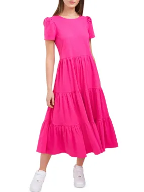 Women's Tiered MIDI Dress,Fuchsia