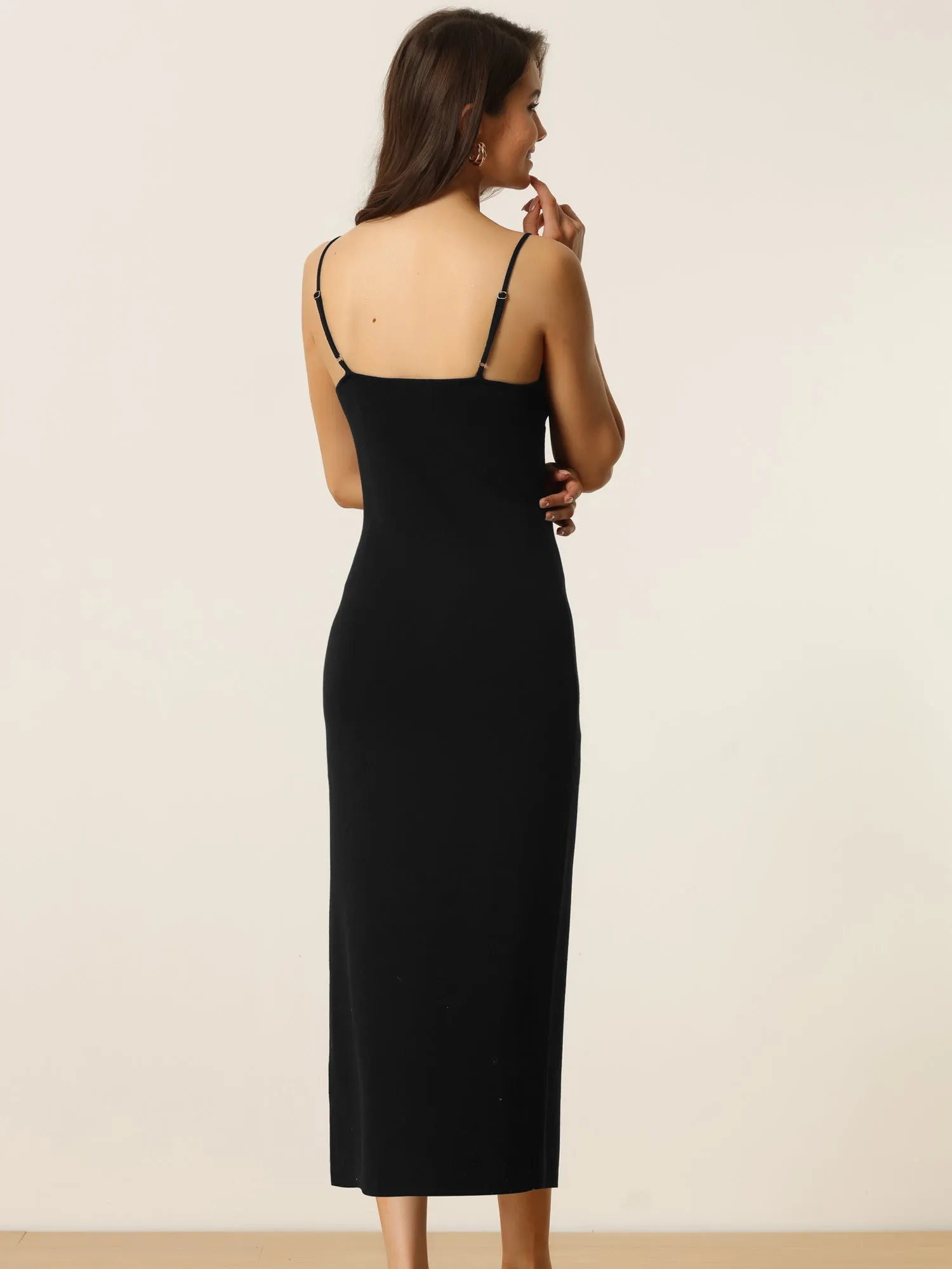 Womens' V Neck Summer Spaghetti Strap Bodycon Midi Cami Dress