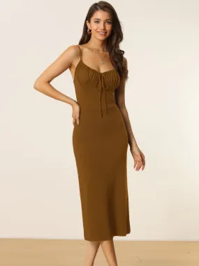 Womens' V Neck Summer Spaghetti Strap Bodycon Midi Cami Dress