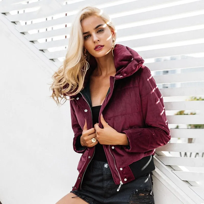 Women's Winter Velvet Cotton Padded Basic Jacket